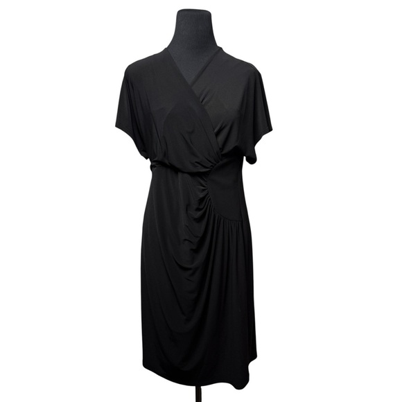 Evan Picone Black Wrap Whimsigoth Dress V-Neck Ruched Dress SZ 12 Lined Witchy - Picture 10 of 10